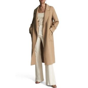 NWT Reiss Elise Wool Blend Longline Belted Overcoat Self-tie Belt 10 Camel